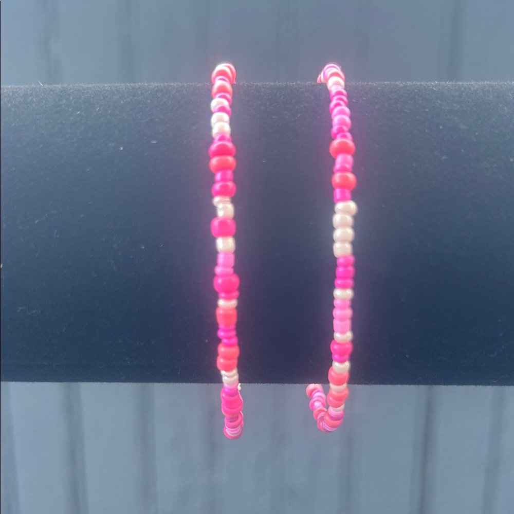 Pink and White Beaded Hoop Bracelets